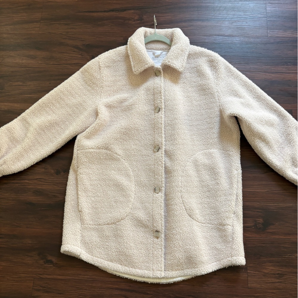 SPANX Jackets & Coats Luxe Fleece Shirt Ecru Off White. size XL - Picture 5 of 10